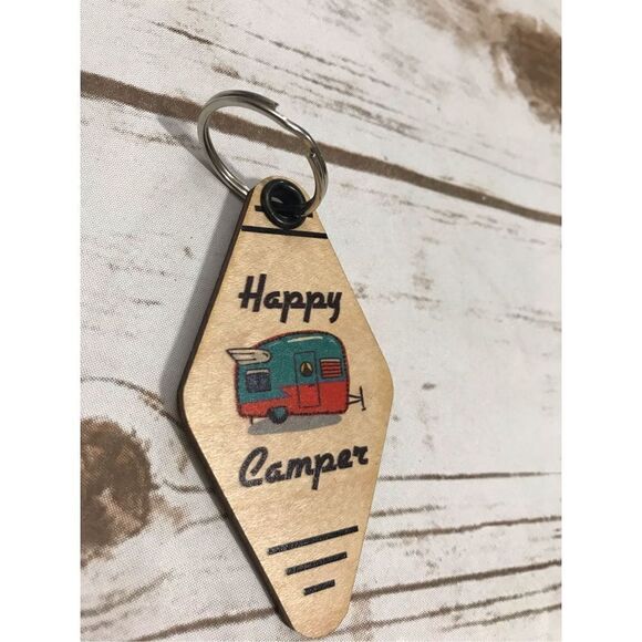 Happy Camper Wooden Keychain Retro Camper - Picture 4 of 7